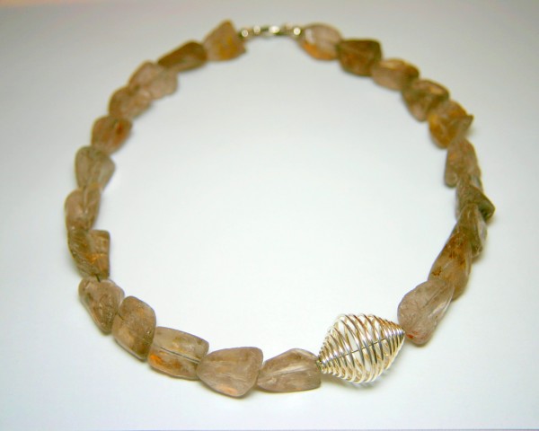 Rauchquarz-Spiral-Collier - braune Steinkette mit Silberspirale