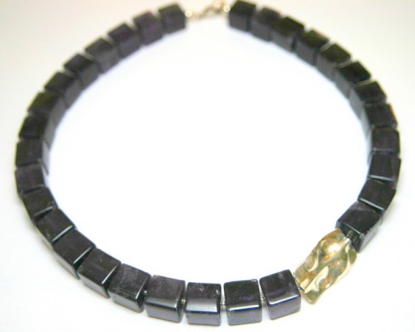 Amethyst-Würfel-Collier- lila Würfelkette mit Silberrechteck